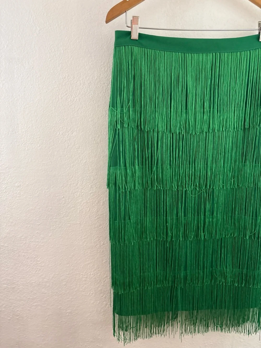 Green Fringe Midi Skirt - Picture 2 of 6
